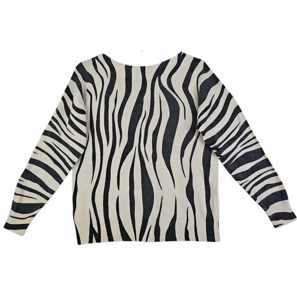 Fate~Woma Sz. M~Off-Whire/Gray Zebra Animal Print Boat Neck Sweater Angora Blend - Picture 12 of 13